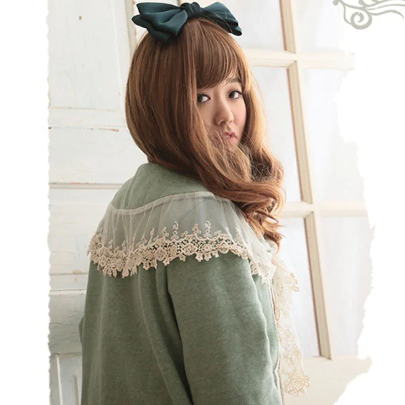 Japanese Winter Mori Girl Coat Women Wool Blend Snow Flower Appliques Lace Layer Decorate Cotton Female Kawaii Coat A140