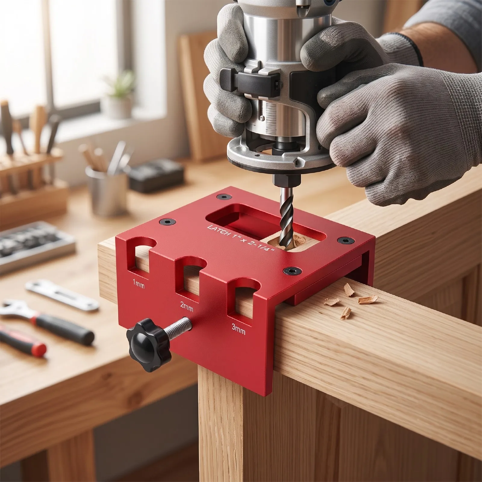 Door Latch Mortise Tool for Router 1 Inchx2-1/4 Inch Door Latch Jig Clamp On Door Alloy for 1-3/8 Inch 1-3/4 Inch Wood Door