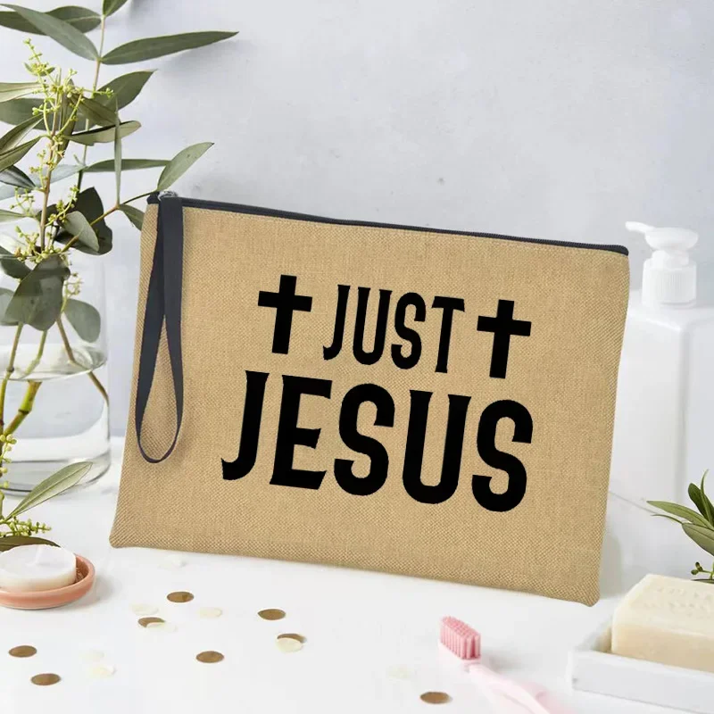 Rise Up and Pray Pattern Zipper Makeup Bag Christianity Element Travel Cosmetics Bag Jesus Pencil Case School Organizer for Pens