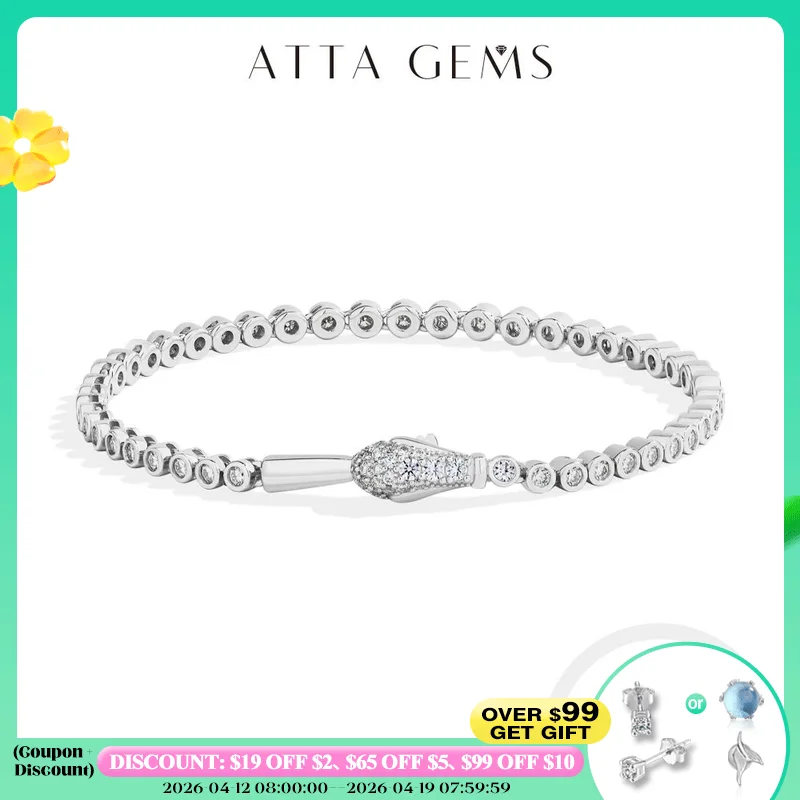 

ATTAGEMS Original Snake Lock Tennis Bracelets S925 Sterling Silver Round Cut Moissanite Bracelet For Women Men Certified Jewelry