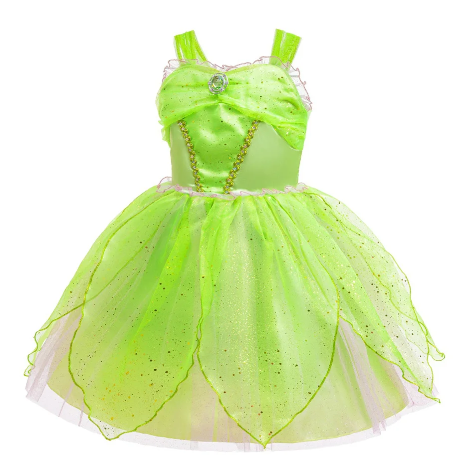 Kids Elf Green Princess Dress Girl Fairy Fantasy Gown Children Cosplay Stage Performance Outfit Birthday Halloween Party Costume