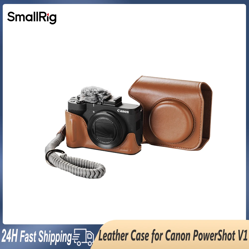 

Smallrig Full Body Leather Camera Case Bag with Wrist Strap for Canon PowerShot V1 Vintage Protective Cover Black Coffee Brown