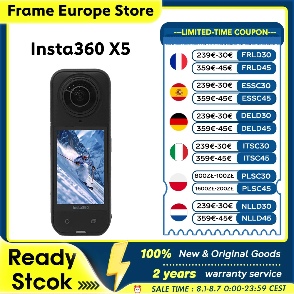 Insta360 X5 Action-Kamera 360 °   Wasserdichte Sportkamera-Objektive 8K 30Fps 360° ° Videoaufnahme Ultra Neu Original