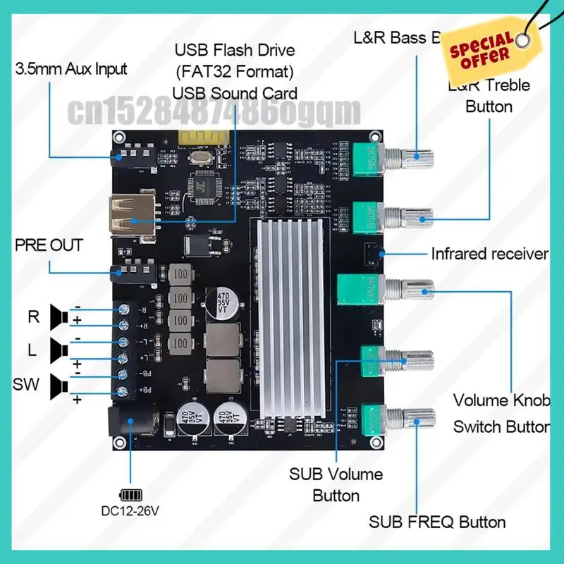 -ABJZ TPA3116 Modulo amplificatore stereo 12V-26V Modulo amplificatore stereo digitale ad alta potenza 2X 60W+150W