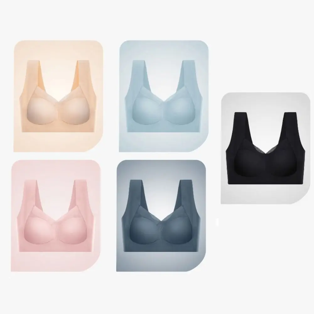 Miękki, jedwabisty biustonosz bez fiszbinów z głębokim dekoltem w serek, duży rozmiar miseczki, bezszwowy, modelujący biust, push-up, idealny do jogi.