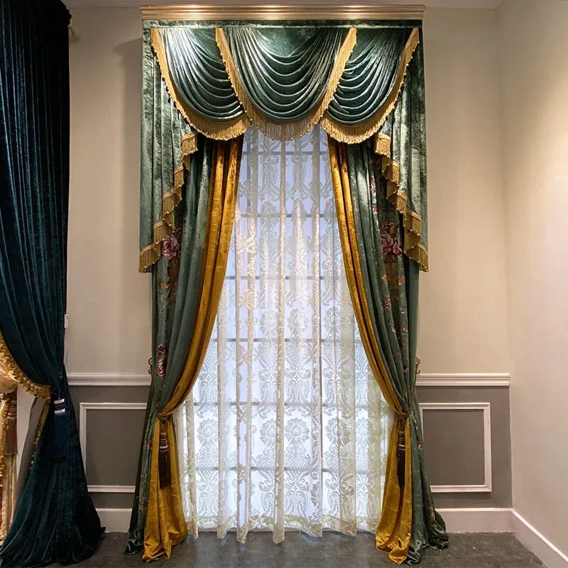 Real Velvet European Style Luxury Villa Palace Flannel Embroidered Velvet Curtains for Living Room Bedroom Dining Custom Size