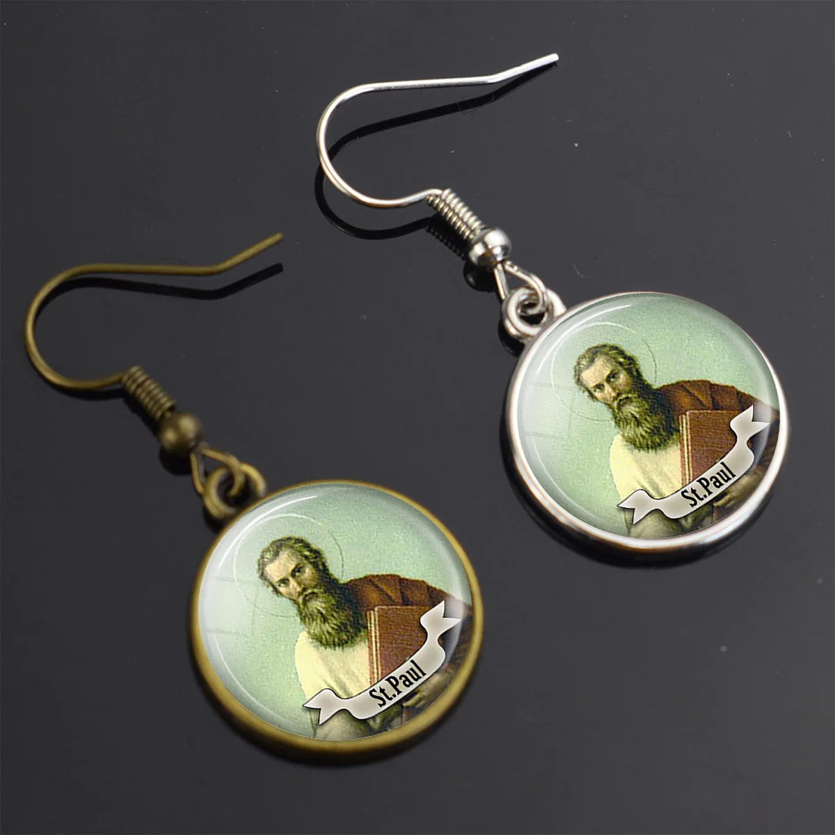ST JUDE Saint Drop Dangle Earrings Virgin Mary Glass Cabochon Pendant Stainless Steel Chaine Christian Catholic Religion Jewelry