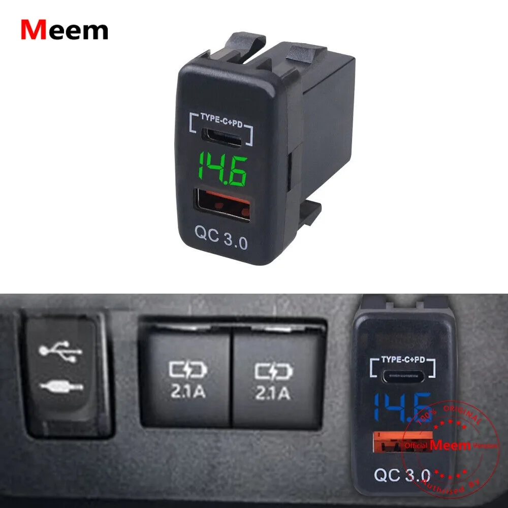 

1PC Type-C QC3.0 Port Voltmeter USB Car Charger Socket For Toyota Tacoma Tundra