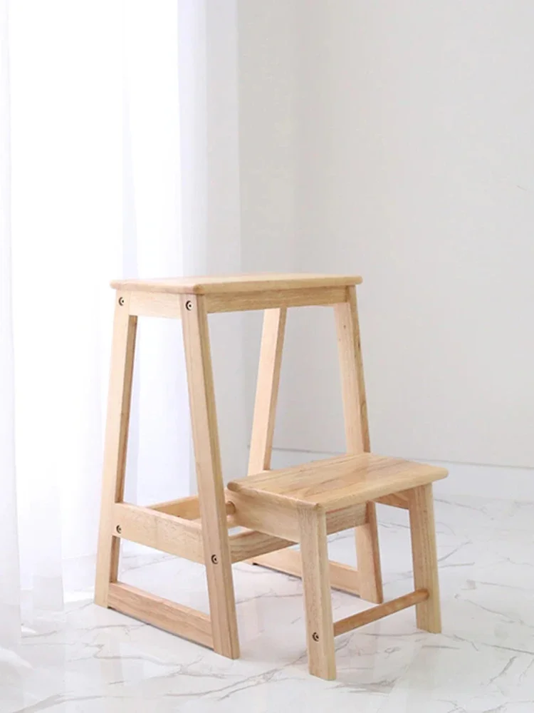 Durable Wooden Ladder Stool Solid Wood 2 Layers Simple Modern High Folding Bench Home Non-slip Children's Hand Washing
