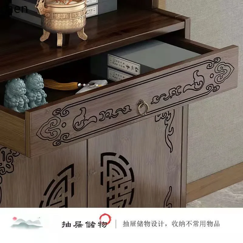 b3  Nanzhu solid wood Buddhist niche stand cabinet, shrine table, household table, God of Wealth table