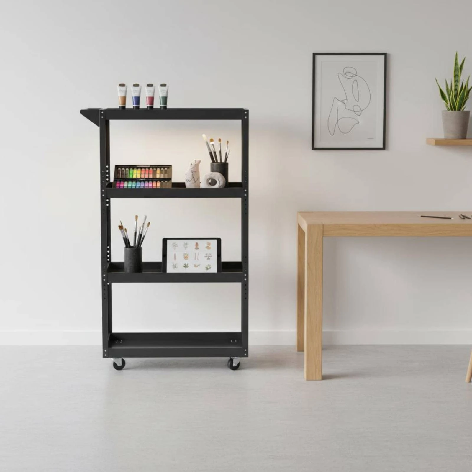 Art Supply Cart Perforated Side Metal Rolling Cart Household Storage Raised Tray Edges Uncovered Tiers view 4
