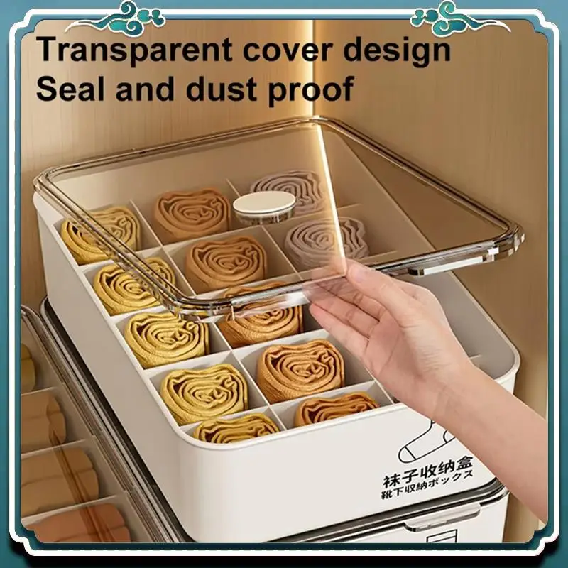 

Premium Capacity Underwear Storage Box With Dustproof Cover, Bedroom Socks Organizer, Space-Saving Drawer Divider For Clothes