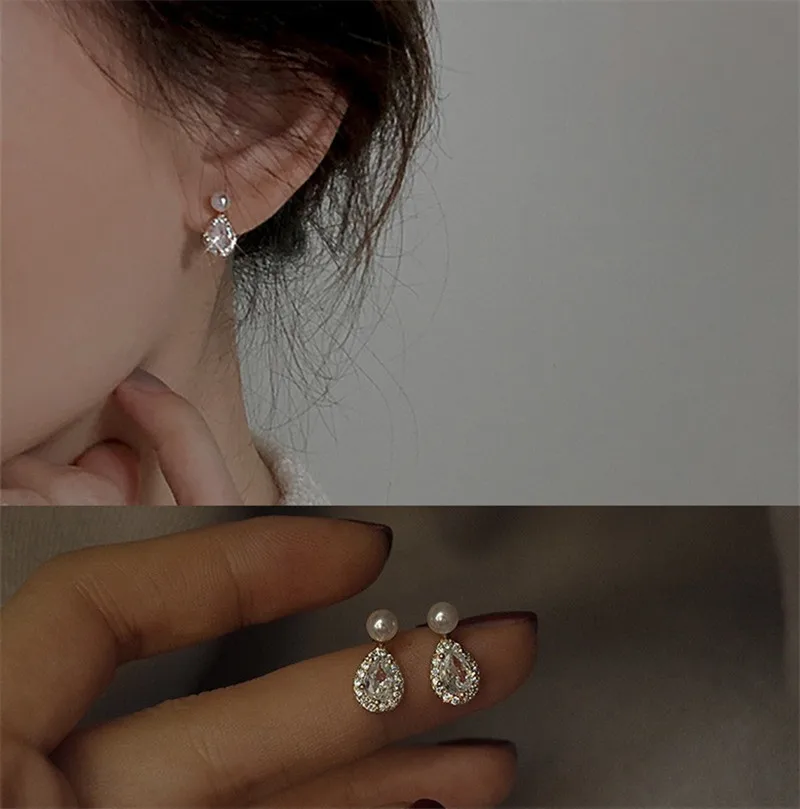 

Натуральное стерлинговое серебро 925, женские изысканные маленькие серьги-гвоздики с каплями воды и бриллиантами, бижутерия, шикарные ювелирные изделия, повседневная одежда, подарок для свиданий