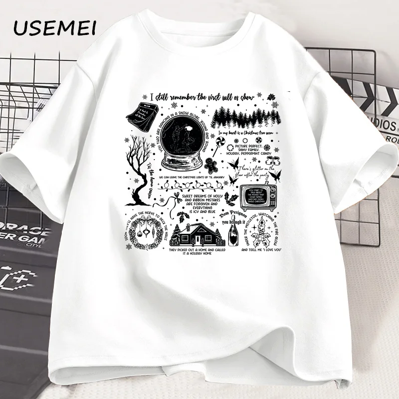 Vintage Christmas Christmas Song Lyrics T Shirtb Cotton Short Sleeve Concert T-shirt Merry Swiftmas Printed Graphic Tees Tops