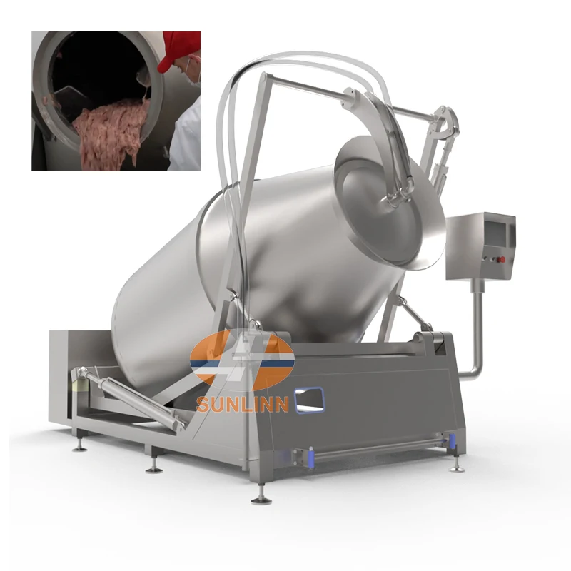 Professional 1000L/1000kg Continuous Vacuum Meat Tumbler Industrial Chicken Marinating Machine Motor For Beef Chicken Cooling