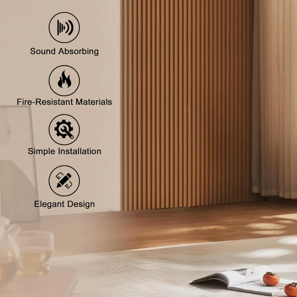 Акустические стеновые панели с планками, 4 шт. 94,5 x 7,9 дюйма, 3D рифленые звукопоглощающие панели для внутреннего декора стен, жизни