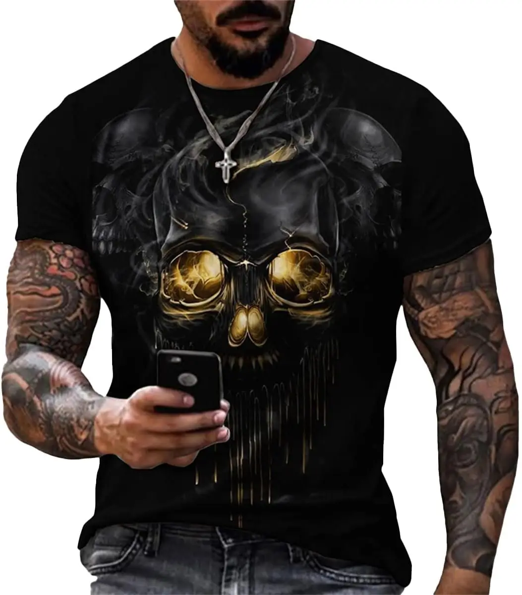 

Men's Street Skull Muscle Short Sleeve T-Shirt Print Personality Fashion Fashion Oversized t-shirt Men's clothing Tops 6XL