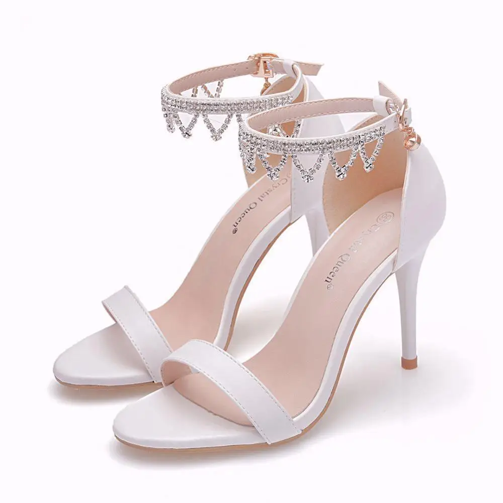 Crystal Queen Lady Fringed Sandals Stiletto White High Heels Elegant Pumps Sweet Wedding Shoes Banquet Large Size