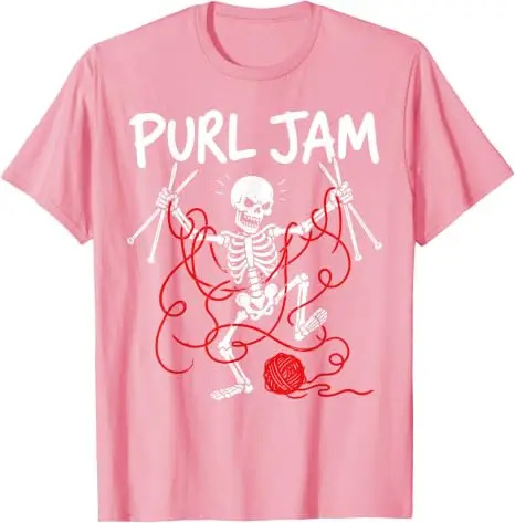 Purl Jam Knitting Skeleton Yarn Crafting Lover Lustiges T-Shirt, Y2k Gothic Graphic Saying Tee, personalisiertes Halloween-Kostüm-Geschenk – Detail 7