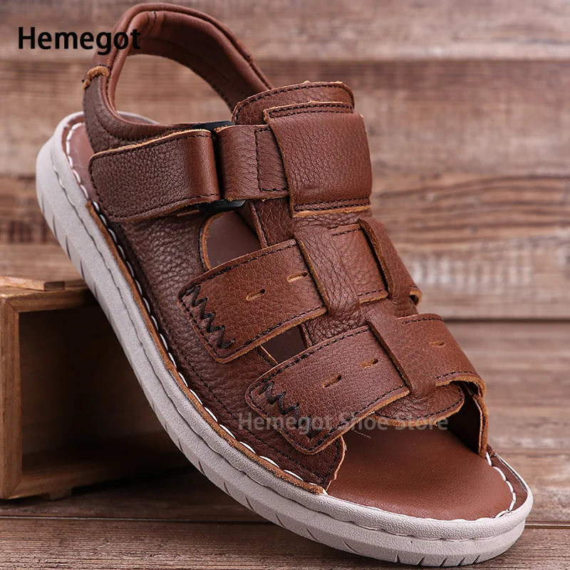

Men's Cowhide Hollow Out Sandals Summer Non-Slip Soft Soled Soft Leather Beach Shoes Handmade Large Size Sandals Men's Sandals