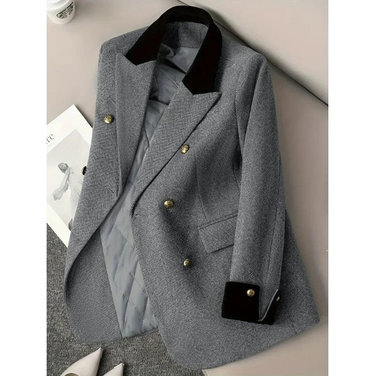 Gray Professional Women's Suit Jacket 2026 Autumn New Fashion Commuter Versatile Polyester Fiber Top Quality Elegant Outerwear
