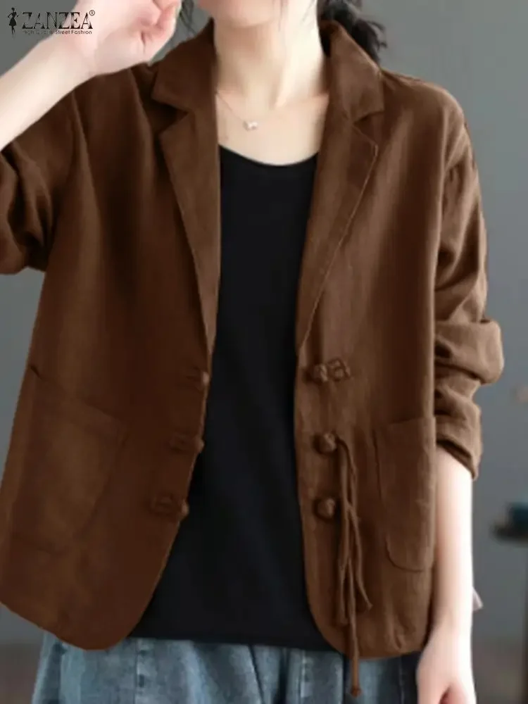 ZANZEA المرأة السترة زر على الموضة حتى معاطف طويلة الأكمام 2025 الخريف الصلبة معطف خارجي غير رسمي أنيق مكتب سيدة السترة الشارع الشهير