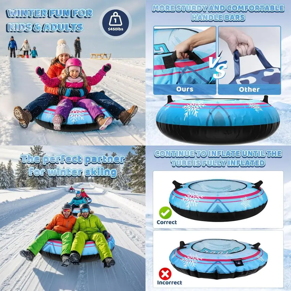 

Inflatable Heavy-Duty Snow Tube with Canvas Cover for All Ages, Thickened Bottom for Winter Outdoor Fun