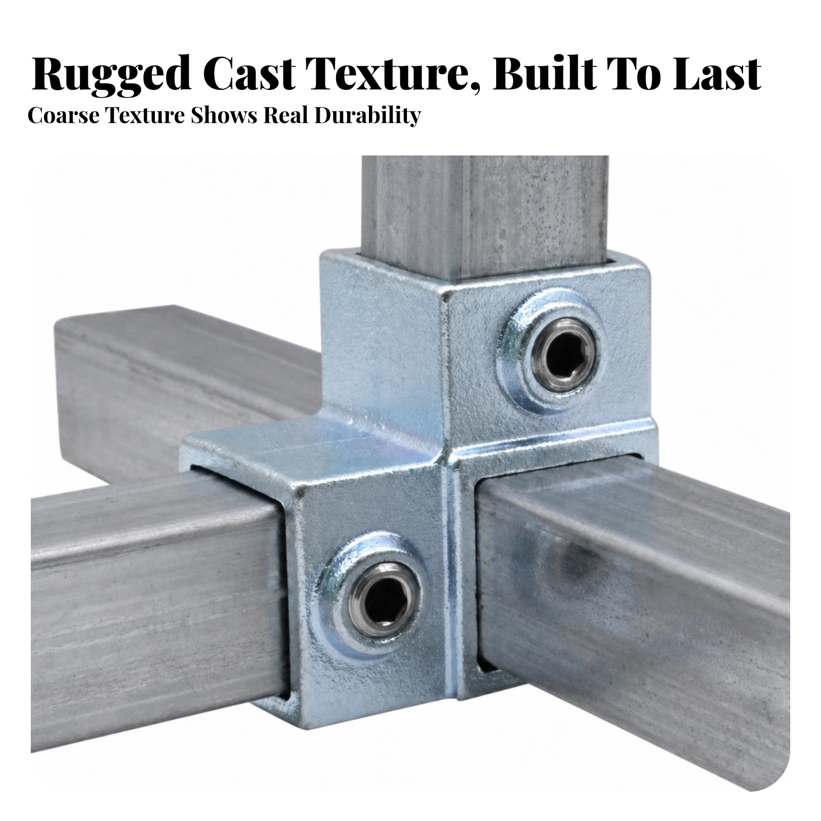 Square Tube Connector Galvanized Frame Connector Hardware Thickened Silver for DIY Builders, Greenhouse Frames, Shelters