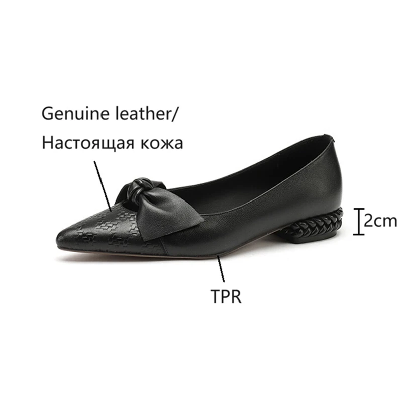 NEW Spring/Summer Women Pumps Genuine Leather High Heels Pointed Toe Low Heel Women Shoes Butterfly-knot Lady Shoes Party Shoes