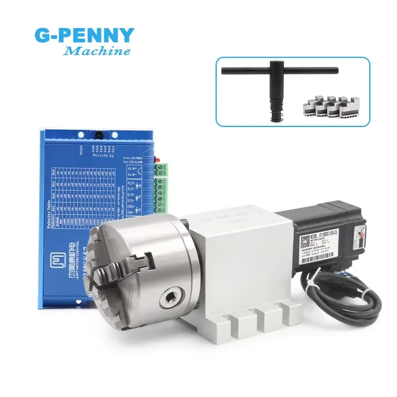 

Harmonic 4th Axis 3/4Jaw 80mm/100mm Chuck NEMA23 2N.m Closed Loop Motor Kit CNC Dividing Head/Rotation Axis/A Axis