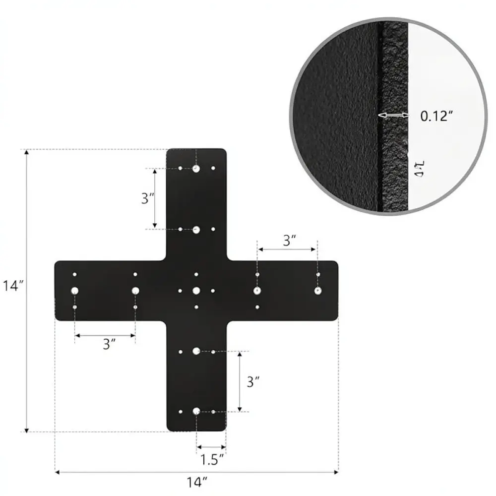 Reinforced Cross Mending Plate Metal Bracket Heavy Duty Connector For Pergola Truss Wood Beam Structural Assembly And Fixation