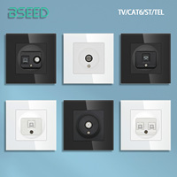 BSEED EU Standrad Wall Power Socket TV Plug RJ45 Internet Socket Satellite Outlet Glass Panel TV Telephone Computer