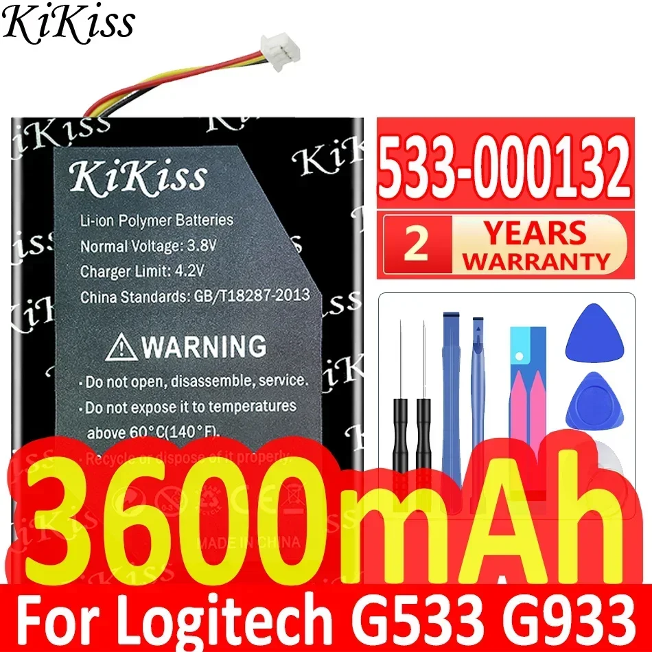 

3600mAh KiKiss Powerful Battery 533-000132 for Logitech G533 G933 High Capacity Batteries Batterie Bateria + Gift Tools