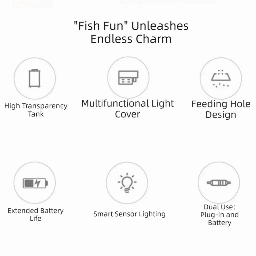 

Transparent Betta Fish Tank Intelligent Sensing USB Charging Desktop Fish Bowl LED Light with Feeding Hole Figure Display Case