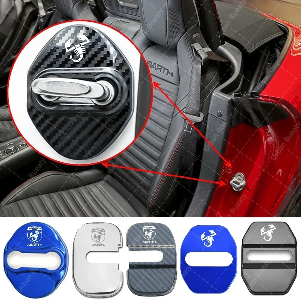 4pcs Car Door Lock Cover Auto Emblems Protection Case Stickers For Abarth 500 595 Turismo 695 Rivale 695 XSR 695 Punto Pulse