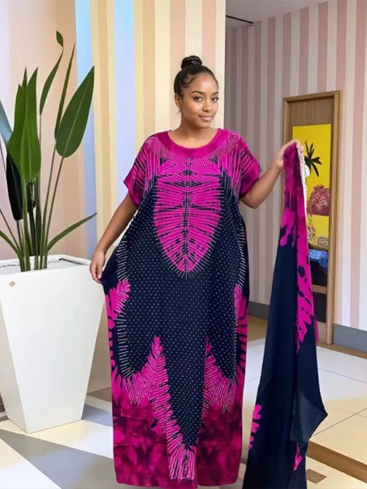 

2026 Новый модный летний шарф с бриллиантами, повседневное женское хлопковое платье с африканским принтом для тяжелой промышленности