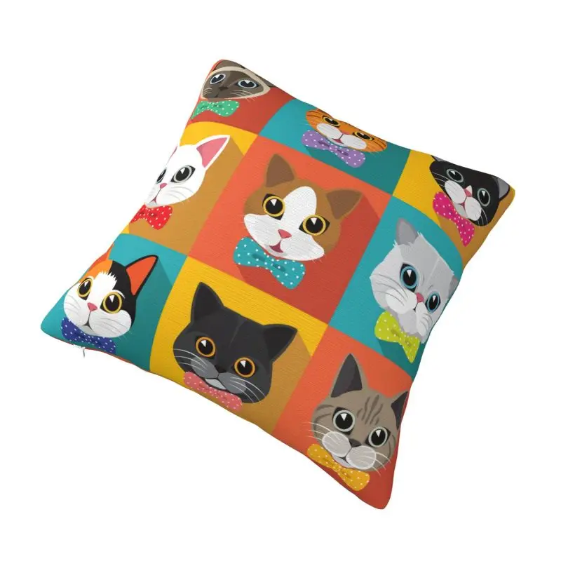 Custom Funny Cats Heads  Pattern Pillow Case Luxury Cushion Cover Square Pillowcase