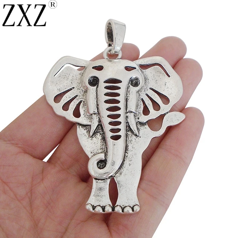 2pcs Tibetan Silver Large Animal Elephant Charms Pendants for Necklace Jewelry Making Findings