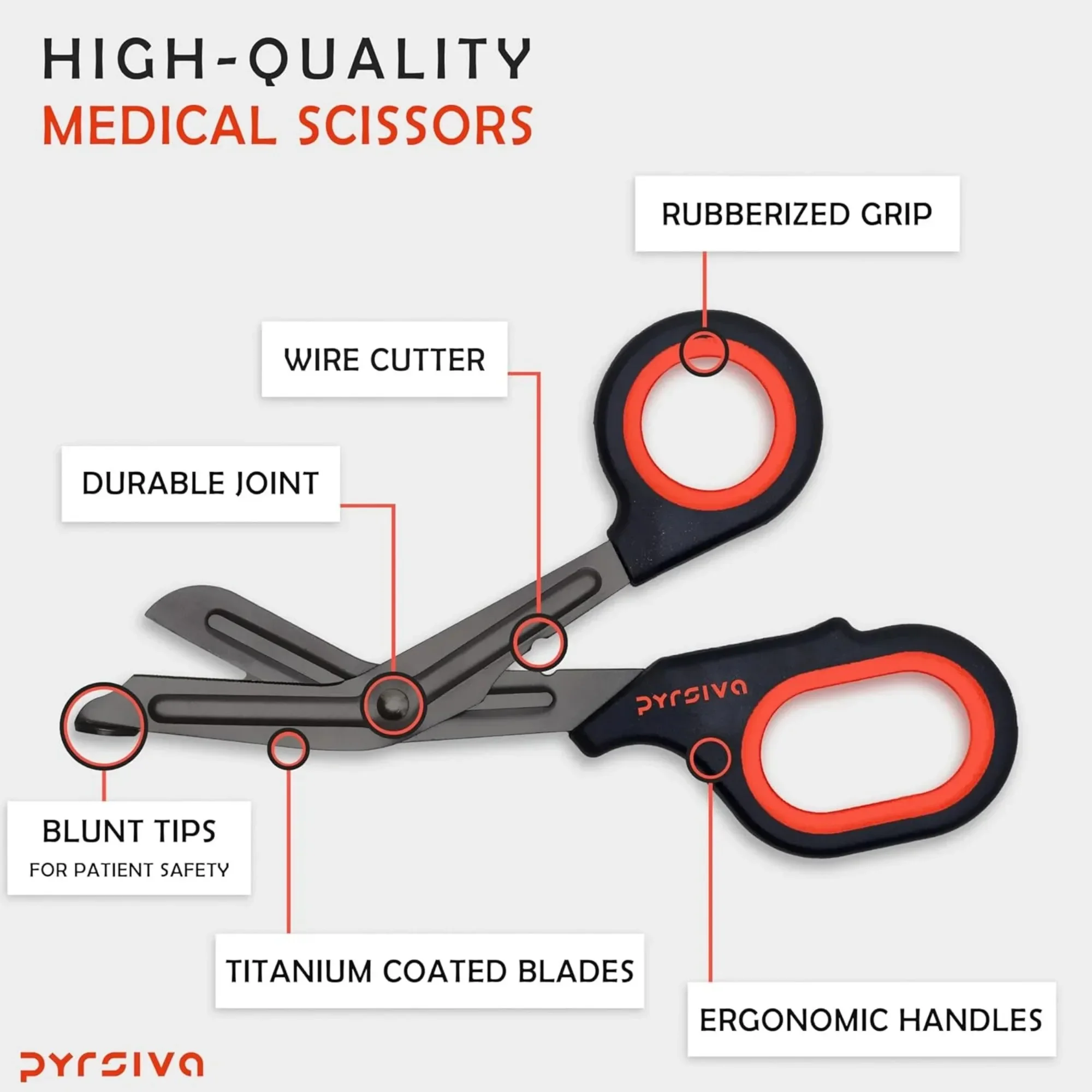 PYRSIVA Trauma Shears for Nurses - Premium Medical Scissors for Nurses, First Aid Scissors for EMT and EMS, Professional Bandage