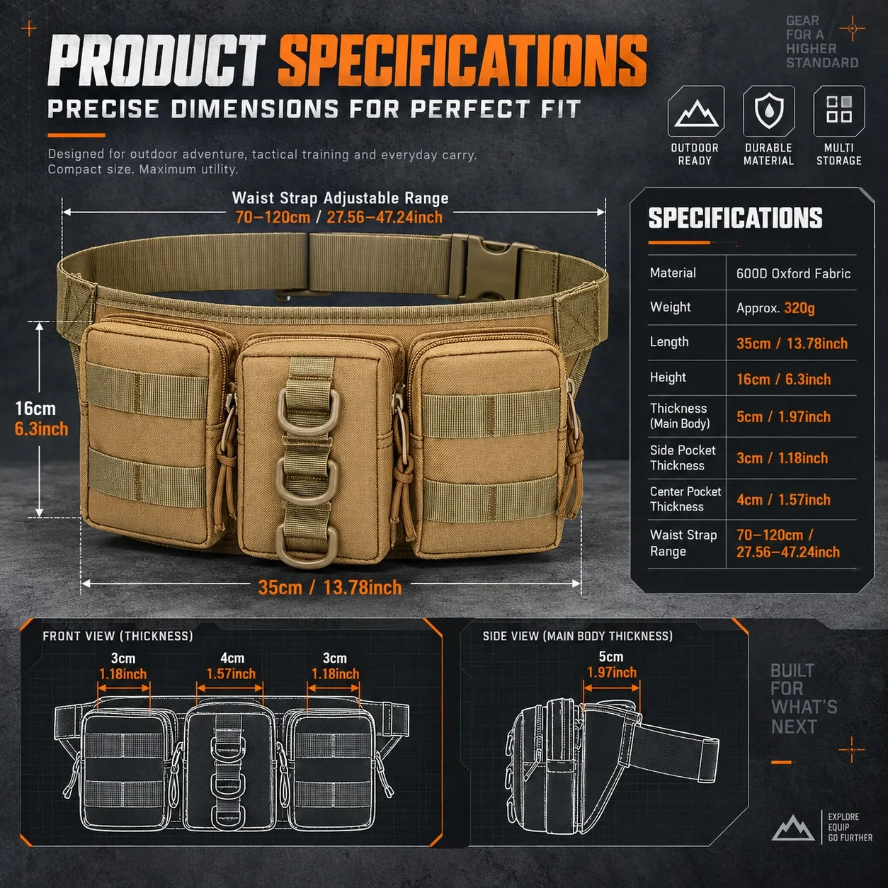 Men's Tactical MOLLE Waist Pack, Suitable for Outdoor Camping Equipment, MOLLE System Tactical Equipment
