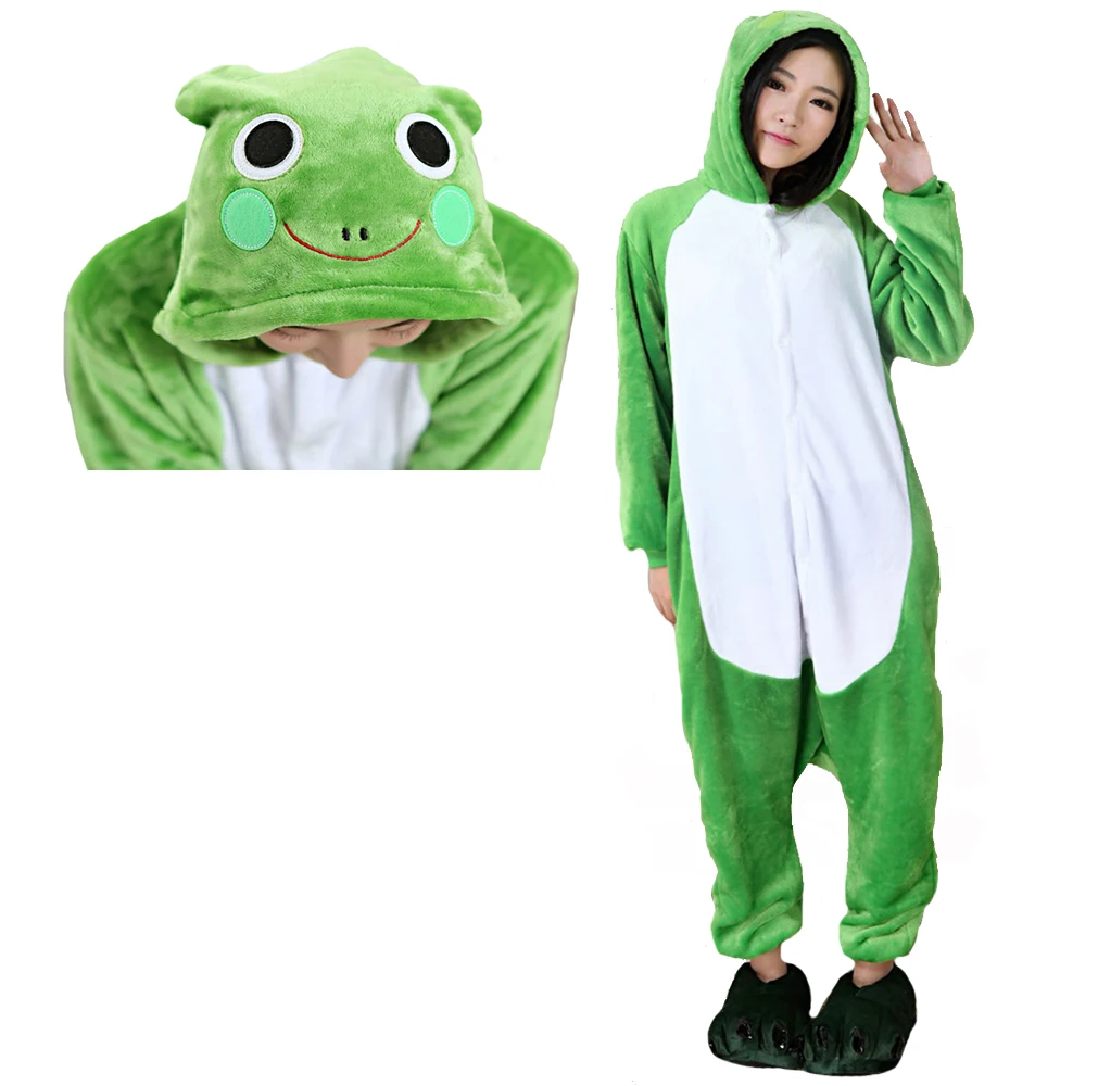 Halloween Frog Custume Adult Anime Unisex Women's Onesie Pajamas Plush One Piece Cosplay Suit Role Playing Animal One Piece Suit