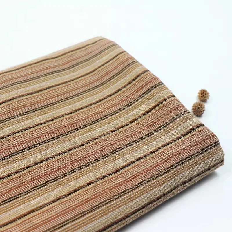 

L100cm X W145cm Coffee Yarn Dyed Stripe Linen Cotton Fabric Vintage Ethnic Clothing Curtain Tablecloth Handmade New Product