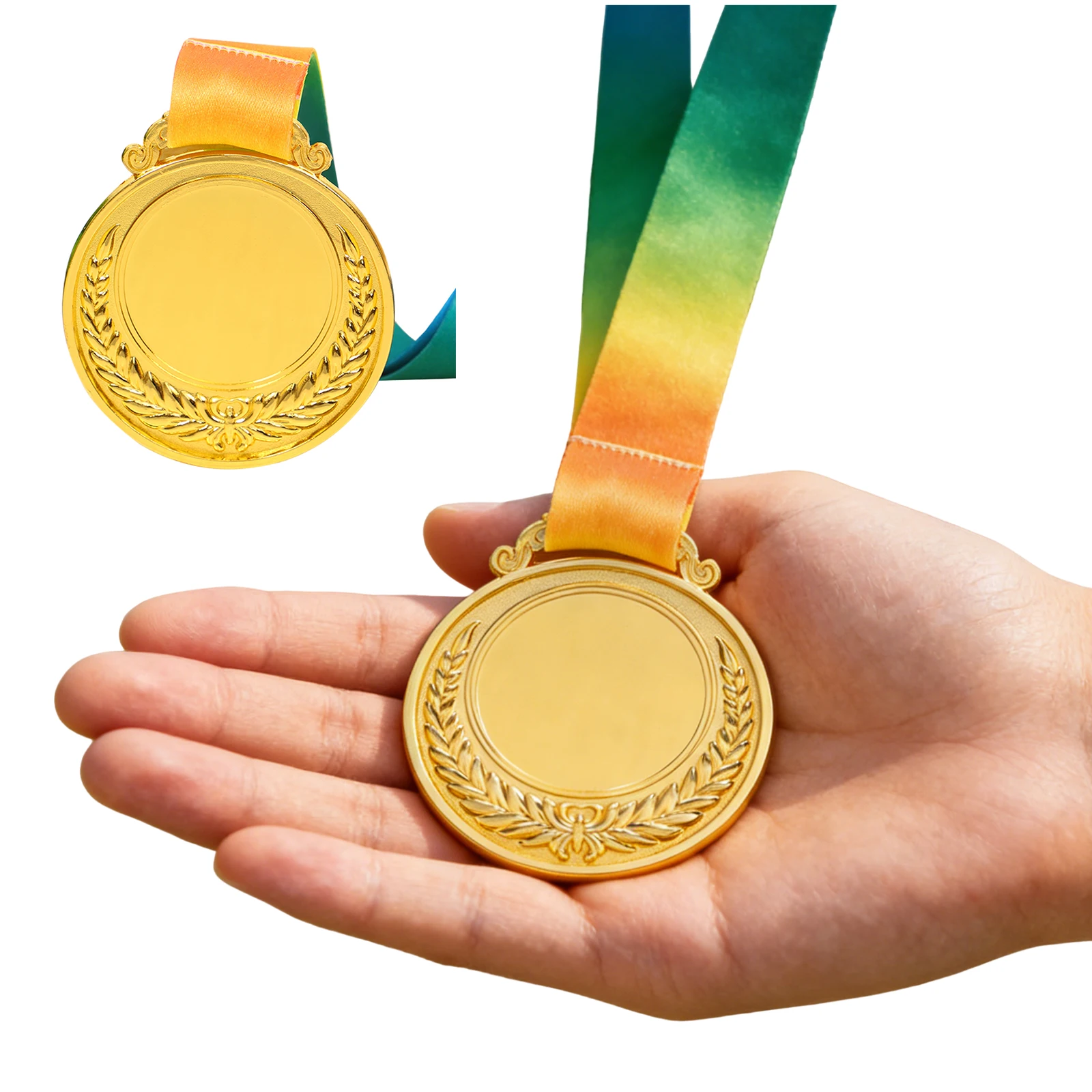 6.5cm Wheat Ear Metal Medals with Neck Ribbon Competition Award Medal Round Winner Prize Present for Kids  Sports Meeting
