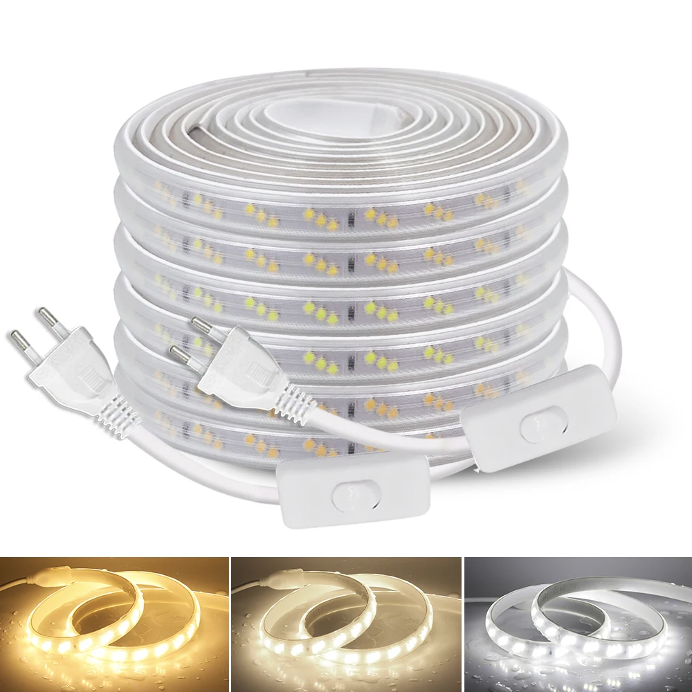 

High Bright LED Strip Light Three Row 2835 180LEDs Flexible LED Tape Light Waterproof LED Rope with Switch for Home Decoration