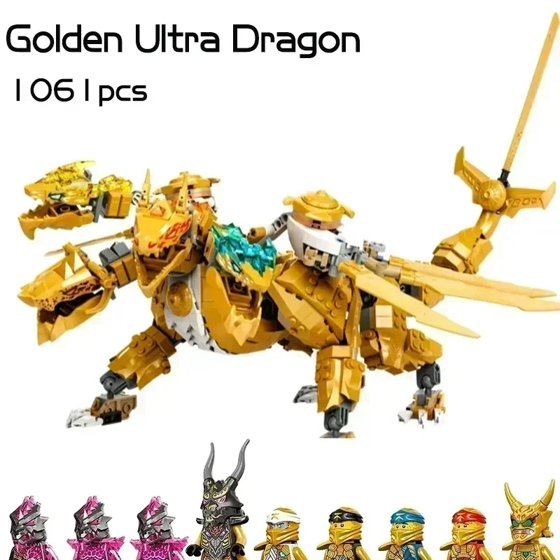 MOC NINJA Serie Bausteine Drachen-Mecha-Kloster-Auto-Set Spielzeug für Geburtstags- und Weihnachtsgeschenke