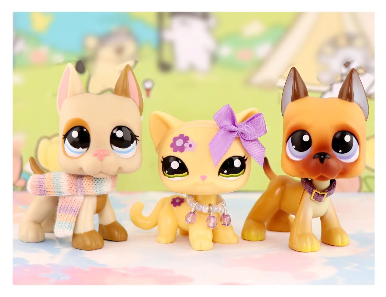 

Набор из 3 шт.Pet Shop для собак «Великий дога» 244 1647 с короткими волосами для кошек # 1962рс с аксессуарами Редкая игрушка-пубель