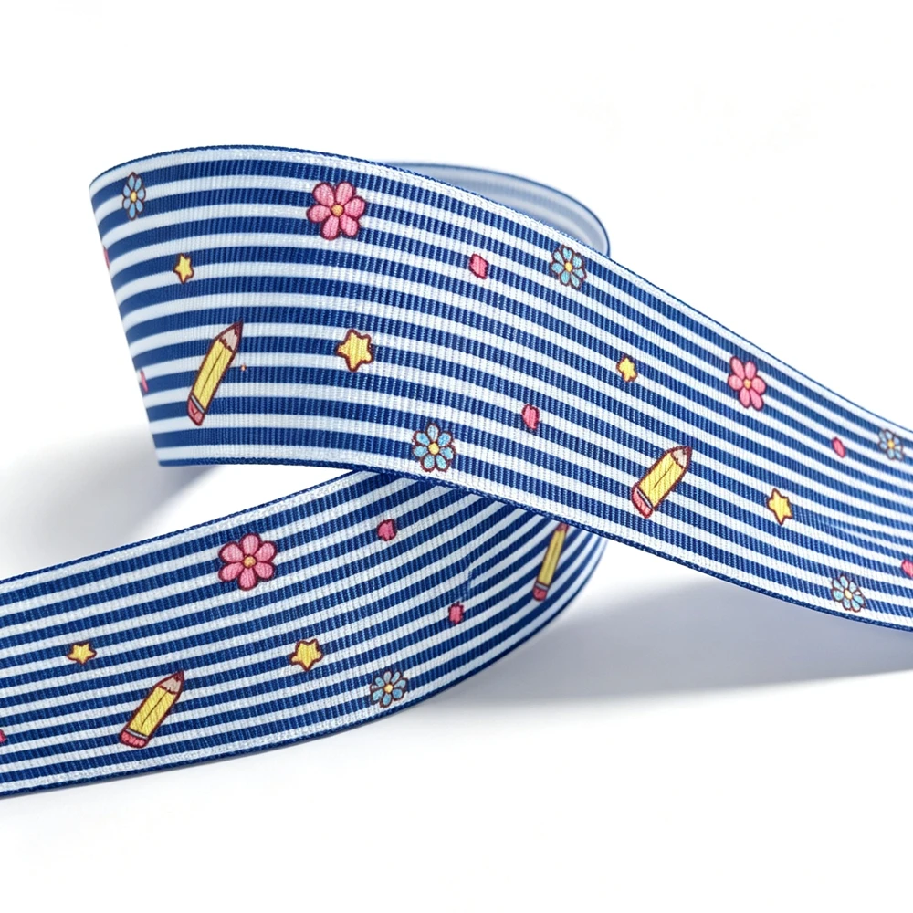 50yards Stripe Pencil Printed Grosgrain Ribbon Back to School Ribbons DIY Hair Bows Gift Wrapping Wedding Craft