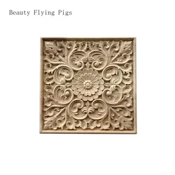 1PCS solid wood decal European square carved furniture decoration Dongyang wood carving home decoration wood carving