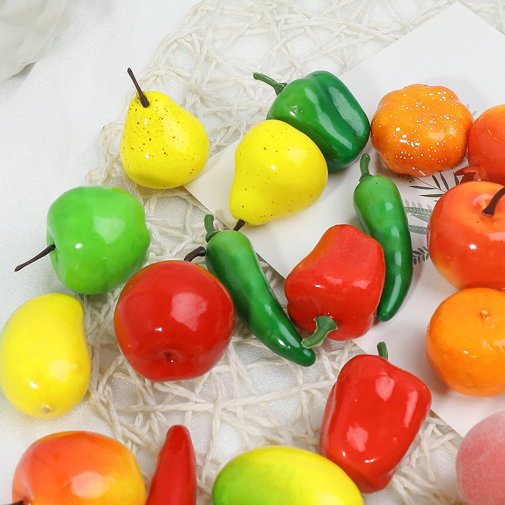 10pcs Mini Artificial Fruits Vegetables Apple Pear Peach Banana Orange Lemon Pepper Chilli Potato Tomato Home Kitchen Decoration