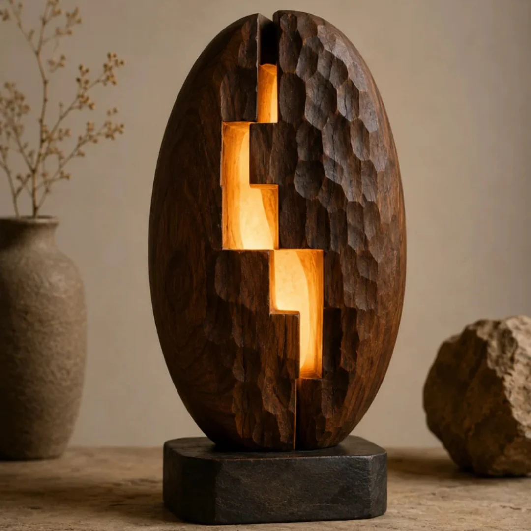 Oval Egg-shaped Hand-carved Textured Wooden Decorative Item Zen Style Home Desk Decoration Artwork